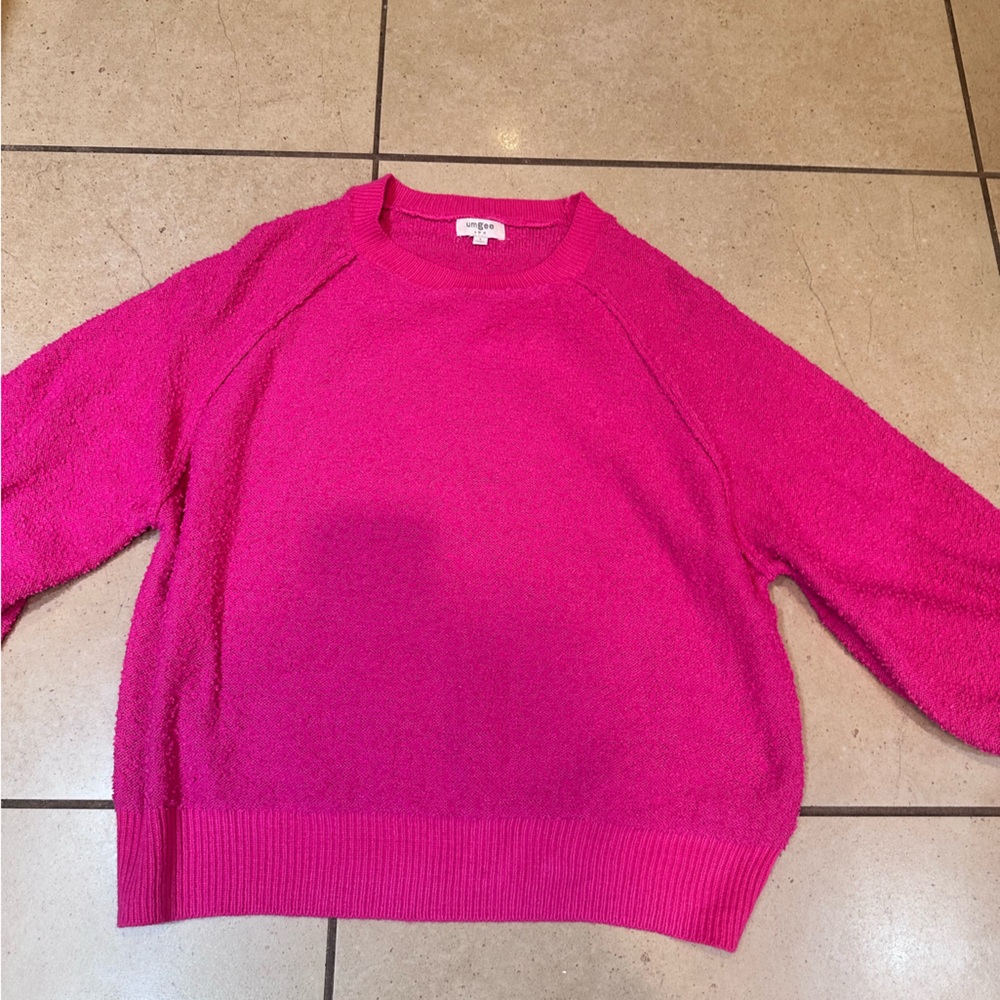 Umgee pink knit pullover crew neck sweater with balloon sleeves